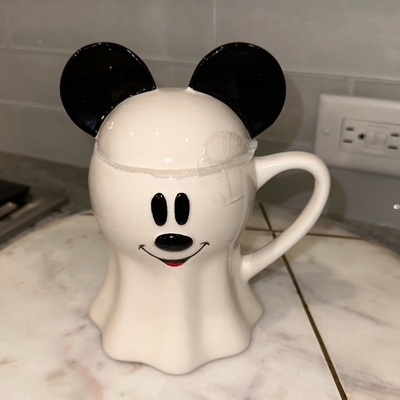 Disney Other - ✨NWT✨ Disney Mickey Mouse Spooky Ghost White Ceramic Mug with Lid Topper